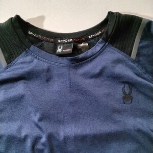 Spyder Mens Athletic‎ Pullover XL Blue Black Logo Performance Workout Activewear